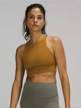 Lululemon Energy High Neck Longline Mustard Yellow Bra Size 4
